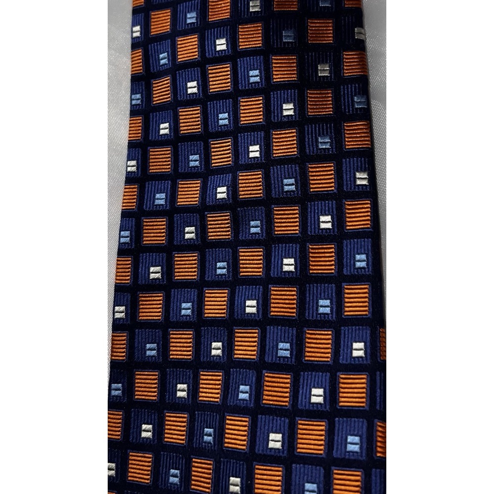 Men's Orange and Blue Geometric‎ Tie. 100% Silk GUC Unbranded